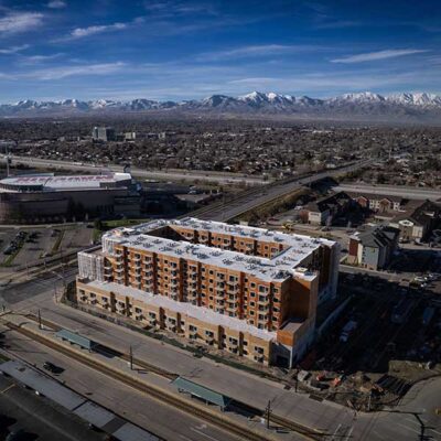 Aerial view of Decker Apartment building