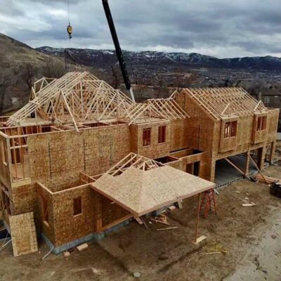 A house being built and trusses installed